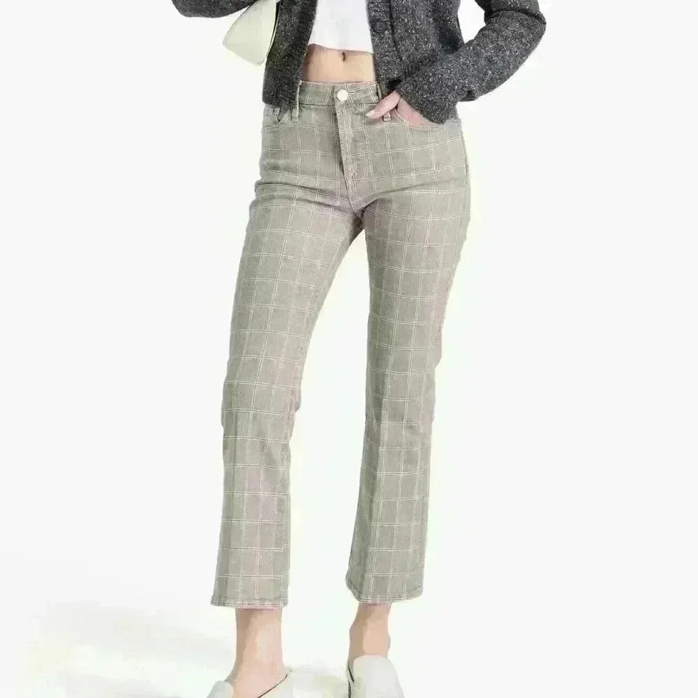 FRAME Cropped checked cotton-blend twill bootcut pants